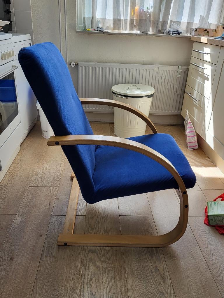 Fauteuil Blauw (Ikea Poäng-achtig model), Ophalen, Gebruikt, Stof, 50 tot 75 cm
