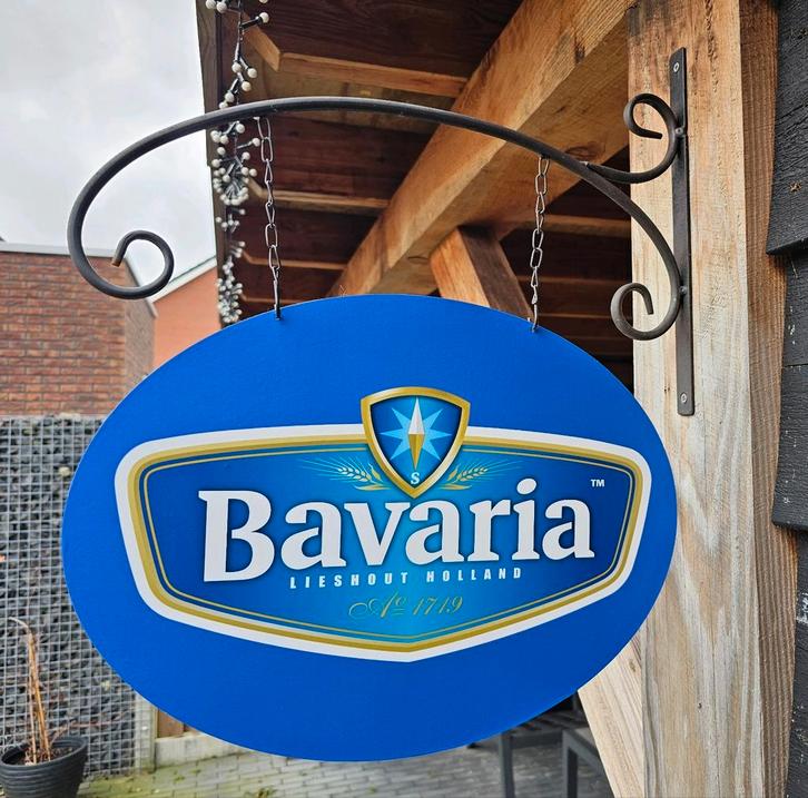 Dubbelzijdig BAVARIA UITHANGBORD (incl. beugel), Verzamelen, Biermerken, Nieuw, Reclamebord, Plaat of Schild, Bavaria, Ophalen of Verzenden