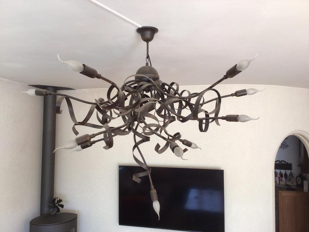 Unieke Kroonluchter met 13 Lampjes en Reserve Lampen, Ophalen, Gebruikt, Metaal