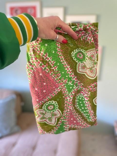 Stof roze groen retro vintage VINTAGE retro jaren 60 of 70, 120 cm of meer, Ophalen of Verzenden, Katoen, Roze