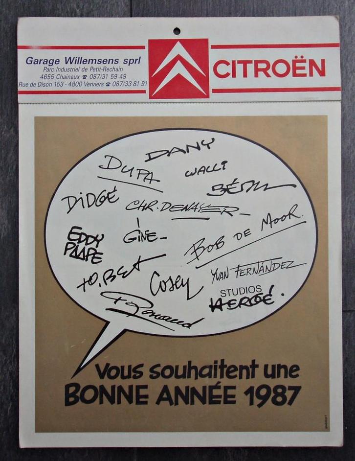 Citroën kalender 1987 - Dany Bob de Moor Paape Tibet Hergé, Verzamelen, Stripfiguren, Zo goed als nieuw, Overige typen, Kuifje