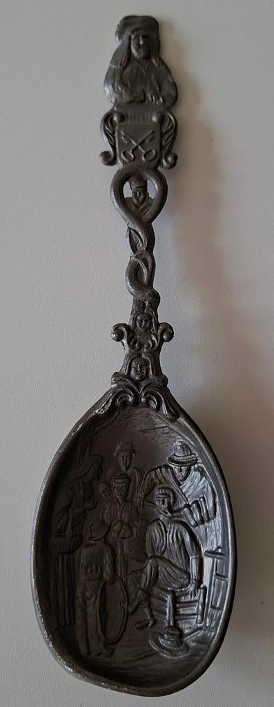 Vintage Tinnen Lepel met de Tandartsscène van Jan Steen., Antiek en Kunst, Ophalen of Verzenden