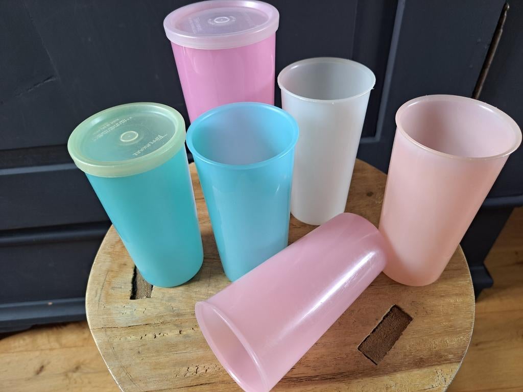 Retro Vintage Tupperware bekers - pastel kleuren, Ophalen of Verzenden, Beker of Kan