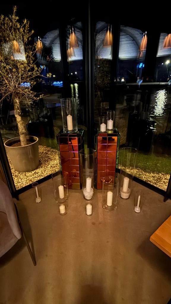 Diverse glazen vazen met kaarsen, Huis en Inrichting, Woonaccessoires | Vazen, Ophalen, Gebruikt, Overige kleuren, 50 tot 75 cm