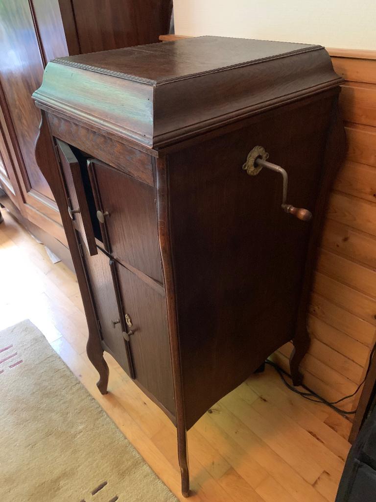 Opwindgrammofoon, 78 toeren, met platen, Antiek en Kunst, Curiosa en Brocante, Ophalen