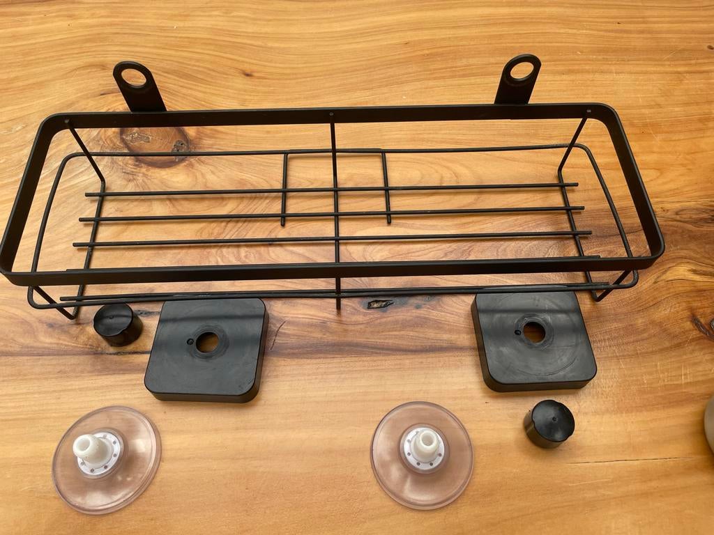 Badkamer-, keukenrekje zwart 11x34x6cm met zuignappen, Ophalen of Verzenden, Gebruikt, Zwart, Metaal