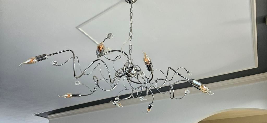 Metalen hanglamp met meerdere lichtpunten en kristal, Ophalen, Zo goed als nieuw, Minder dan 50 cm