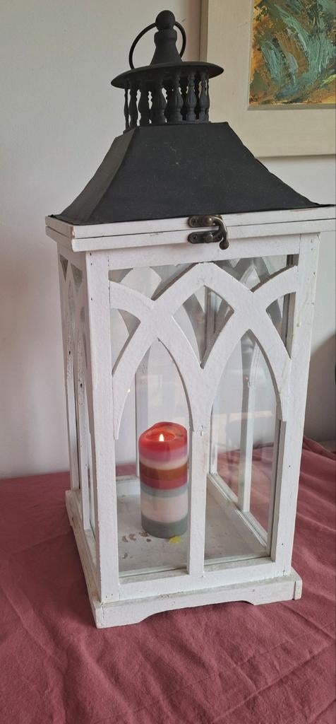 Prachtig groot windlicht, Huis en Inrichting, 50 tot 75 cm, Wit, Ophalen of Verzenden, Zo goed als nieuw