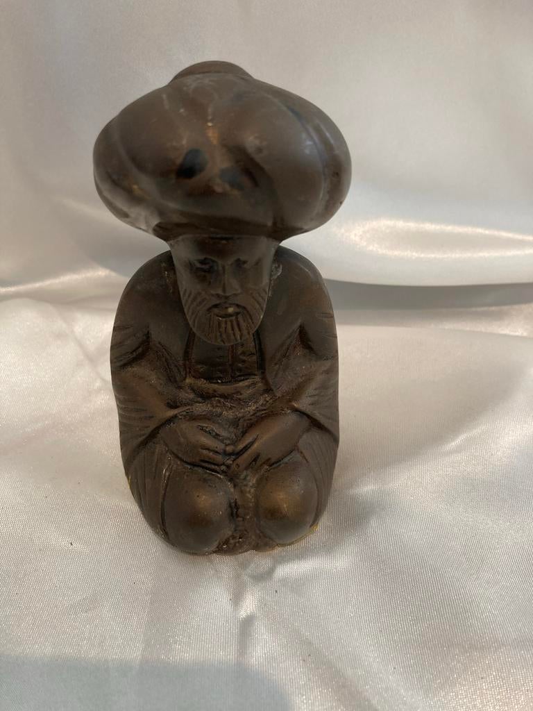 Bronzen beeld zittende man met tulband, 10cm, Ophalen of Verzenden, Brons