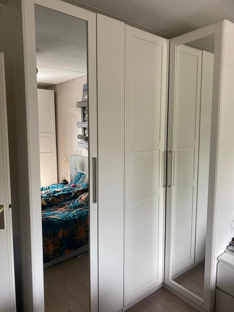 Hoekkast Pax Ikea met spiegeldeuren, Ophalen, Gebruikt, 100 tot 150 cm, 200 cm of meer