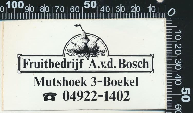 Sticker: Fruitbedrijf Van de Bosch - Boekel, Verzamelen, Stickers, Ophalen of Verzenden, Zo goed als nieuw, Bedrijf of Vereniging