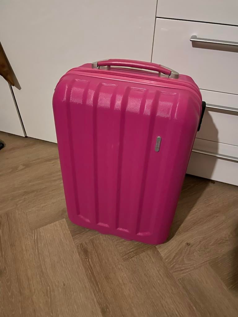 Roze handbagage koffer met wieltjes en uitschuifbaar handvat, Ophalen, 40 tot 60 cm, Gebruikt, 20 tot 30 cm