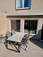 Tuintafel met 4 stoelen en kussens - Gebruikt, Tuin en Terras, Tuintafels, Ophalen, Gebruikt, Rechthoekig