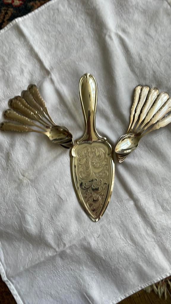 12 koffie-lepels en taartschep, Ophalen of Verzenden