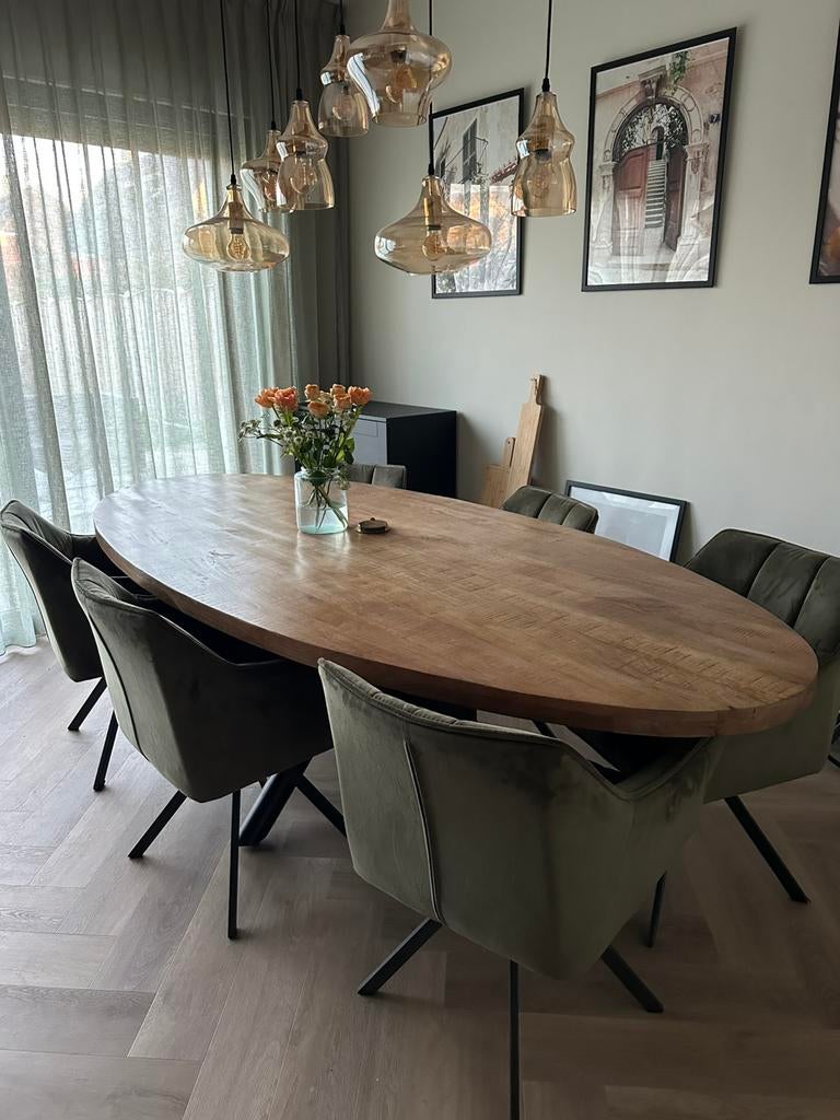 Ovalen houten eettafel, Ophalen, 100 tot 150 cm, 200 cm of meer, Zo goed als nieuw