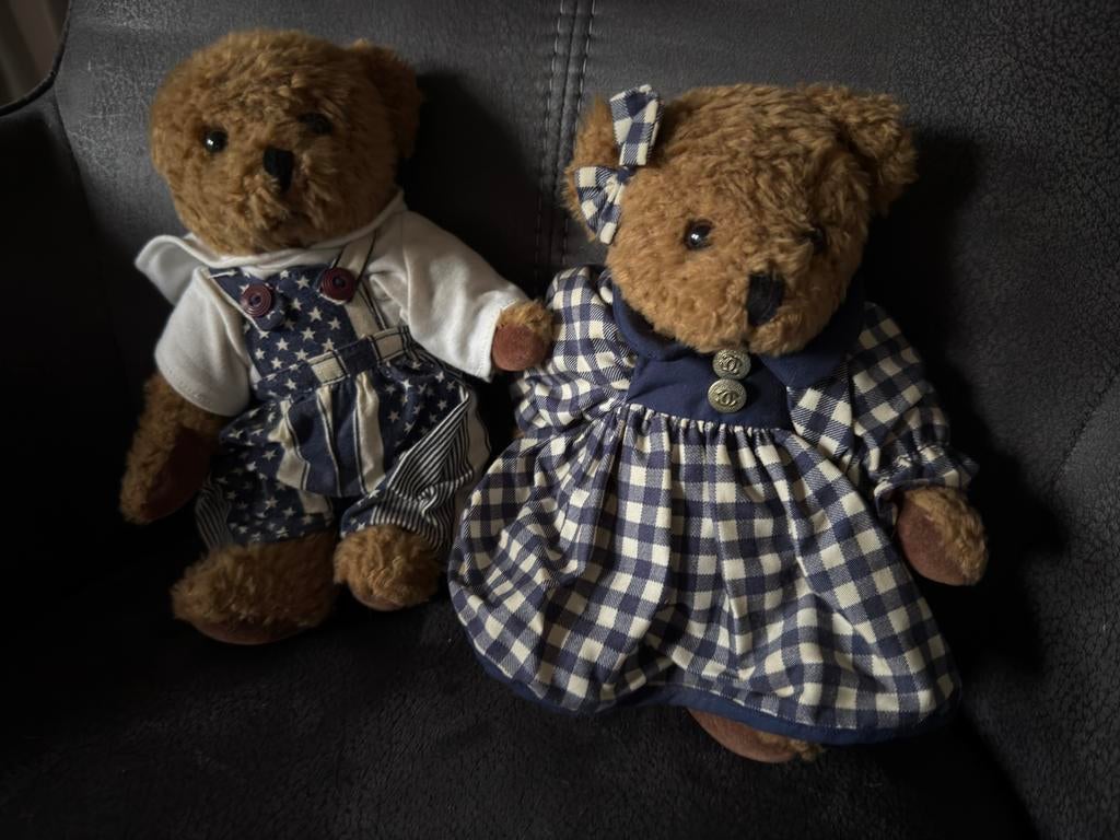 Aangeklede beren variant jongen en meisje kleding blauw wit, Ophalen of Verzenden, Zo goed als nieuw, Stoffen beer, Overige merken