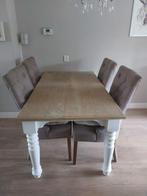 Mooie, landelijke eettafel met 4 gestoffeerde stoelen, Ophalen, Gebruikt, Overige kleuren, Vier