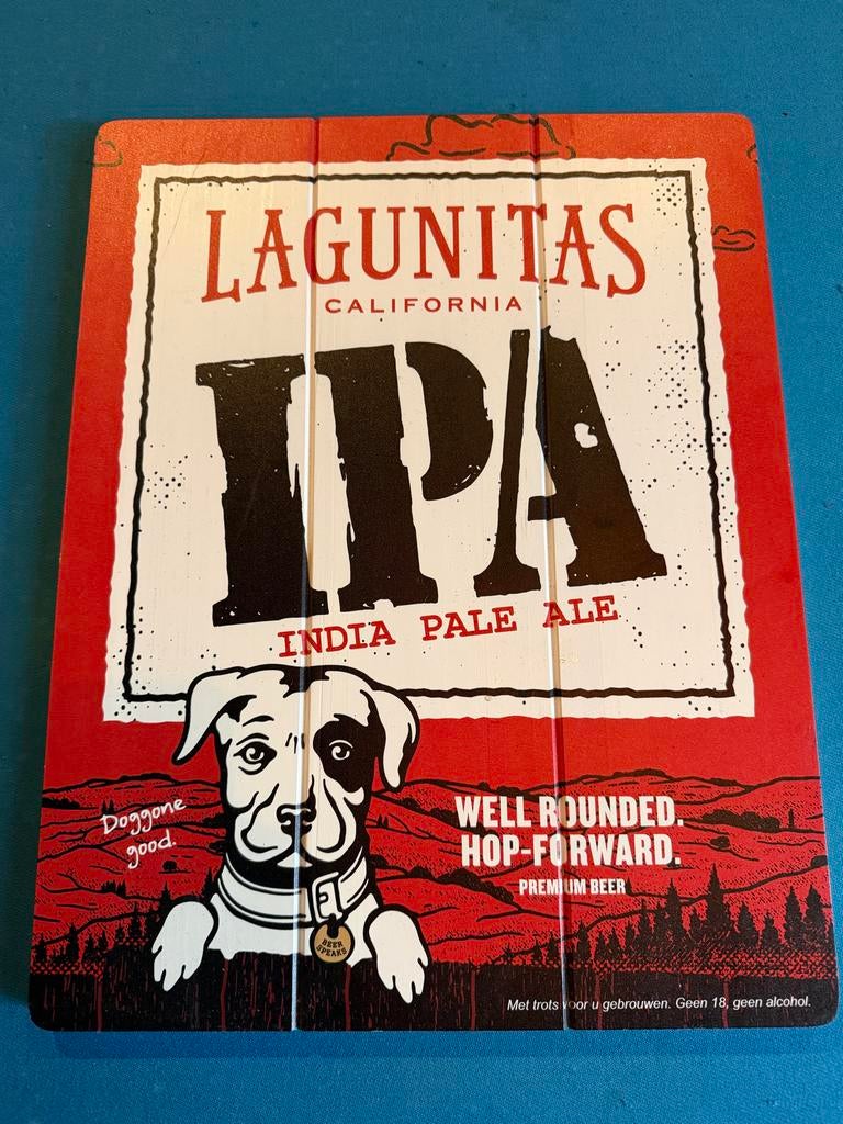 Lagunitas IPA Reclame Bord - Houten Wanddecoratie, Verzamelen, Biermerken, Ophalen of Verzenden, Zo goed als nieuw, Reclamebord, Plaat of Schild