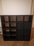 2x IKEA Kallax 2x4 kasten zwart met 6 lades, Ophalen, Gebruikt, Modern, Scandinavisch, 100 tot 150 cm