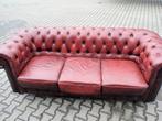 Authentieke Engelse Chesterfield bank - Rood leer, Gebruikt, Klassiek, Engels, Chesterfield, Driepersoons, Ophalen of Verzenden