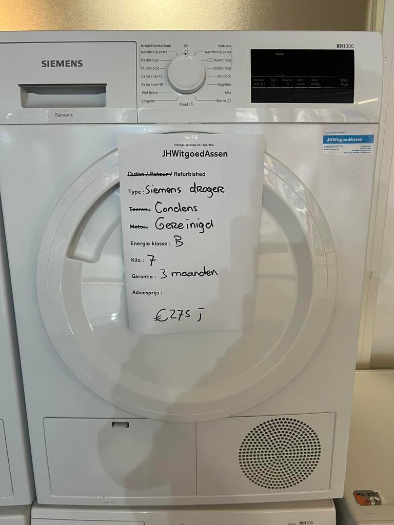 Siemens condensdroger 7kg zgan. 3 maanden garantie., Minder dan 85 cm, Anti-kreukfase, Refurbished, Ophalen of Verzenden