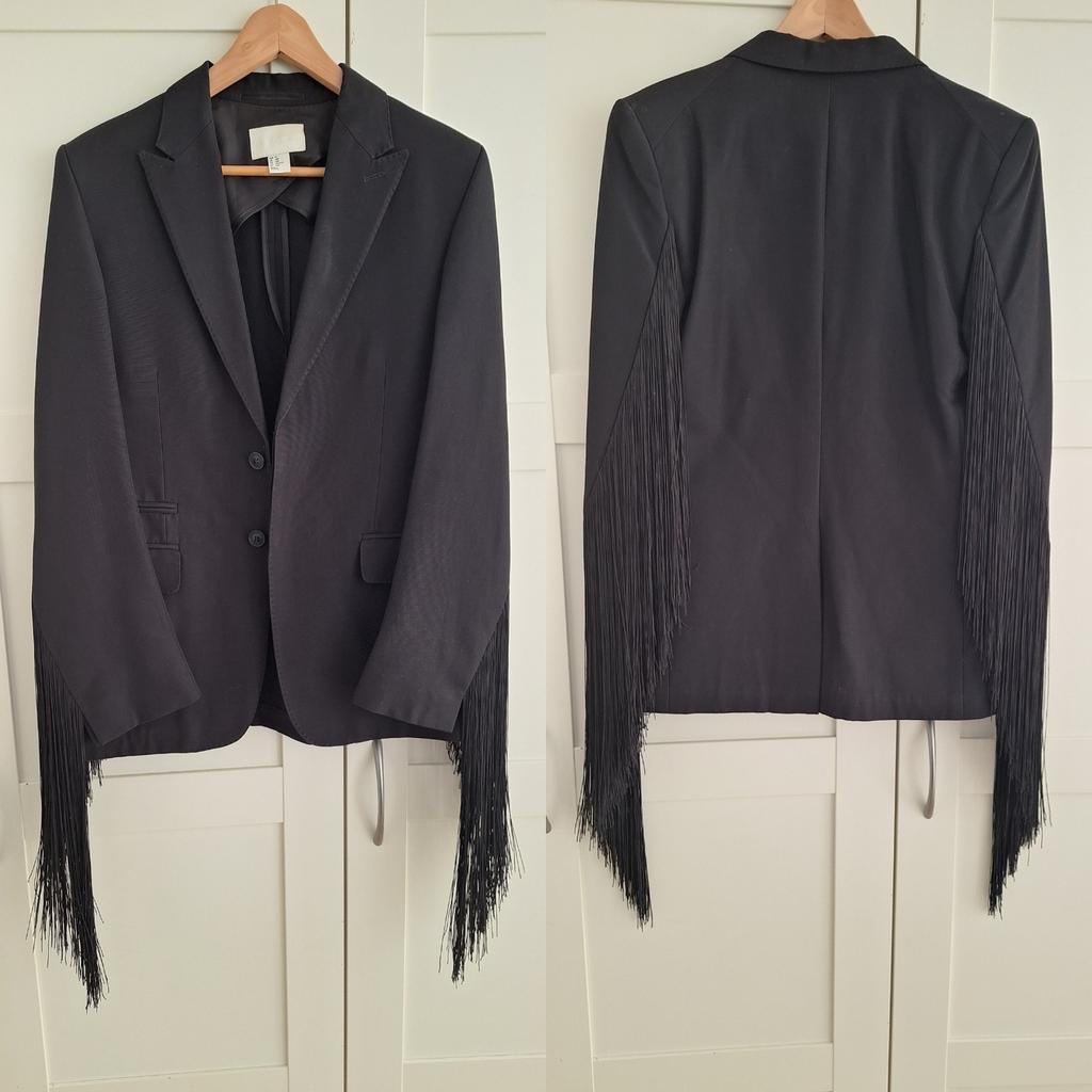 H&M Colbert met Franjes - Maat: S (Unisex), Kleding | Heren, Kostuums en Colberts, Ophalen of Verzenden, Zo goed als nieuw, Zwart