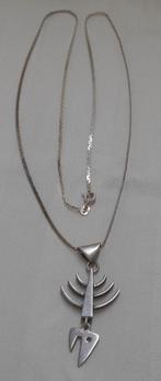 Zilveren lange ketting met modernist vis hanger nr.088, Met hanger, Verzenden, Zo goed als nieuw, Zilver