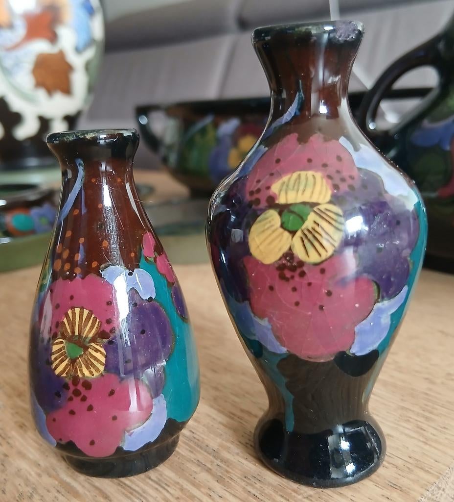 Lot gouda plateel - jardine - vaasjes - schoteltjes - vaas, Antiek en Kunst, Ophalen of Verzenden