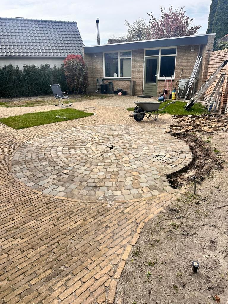 Kasseien/kinderkop -natuursteen  21m2 +~ 12x12cm, Ophalen, Gebruikt, Klinkers, Natuursteen