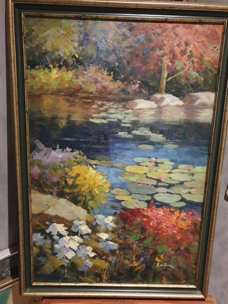 Schilderij R. Willems - Vijver met waterlelies olieverf, Ophalen