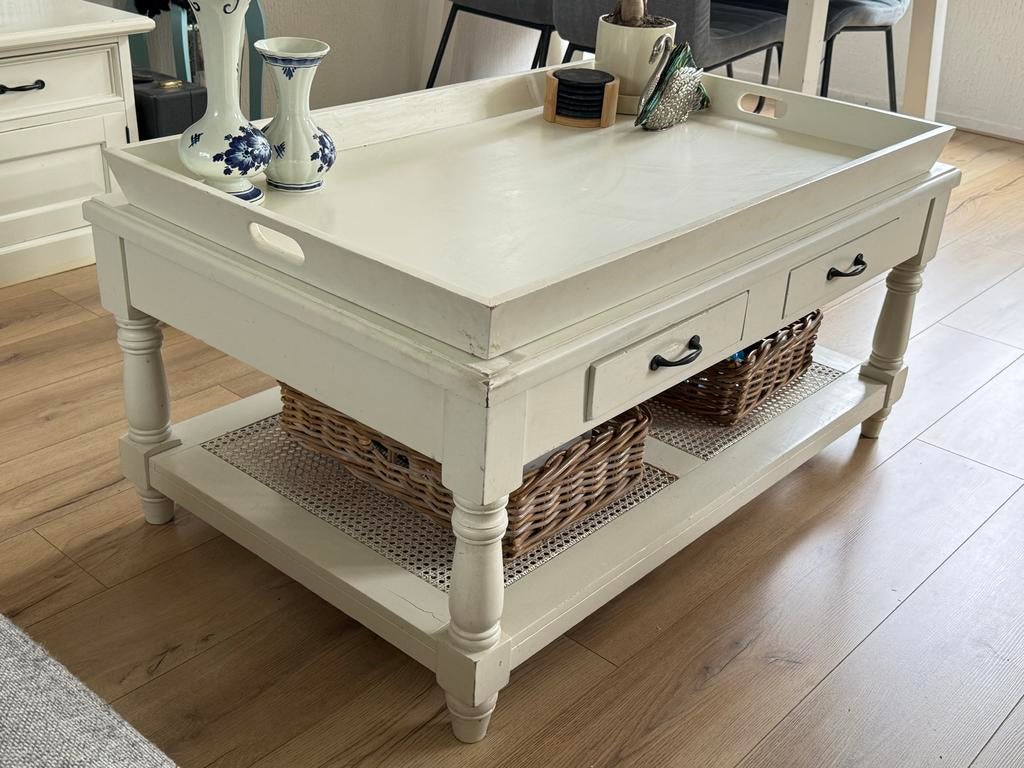 salontafel met lade en opbergruimte landelijk wit, Huis en Inrichting, Tafels | Salontafels, Ophalen, 100 tot 150 cm, 50 tot 100 cm