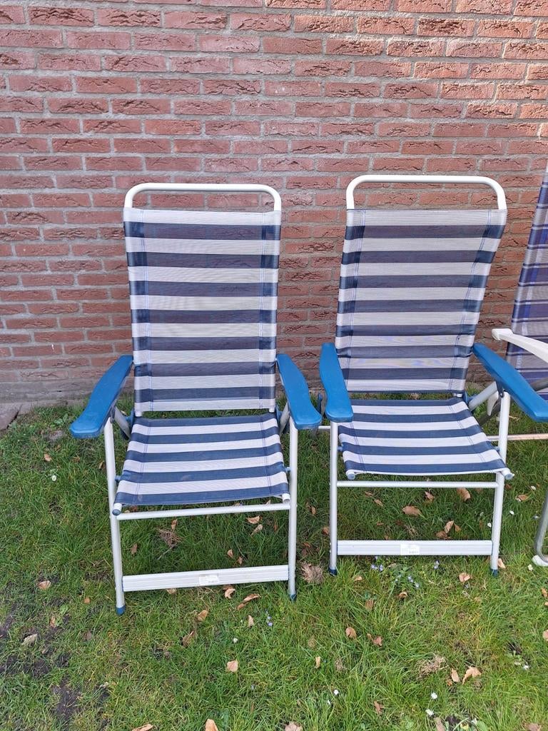 2 Base Camp Comfort campingstoelen blauw wit, Ophalen, Gebruikt, Campingstoel