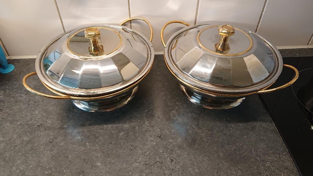 Gottinghen verguld serveerschalen Italiaans rvs, Ophalen, Zo goed als nieuw