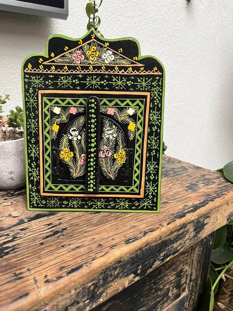 Marokkaans kleine handbeschilderd houten spiegel arabisch, Huis en Inrichting, Woonaccessoires | Spiegels, Gebruikt, Minder dan 50 cm