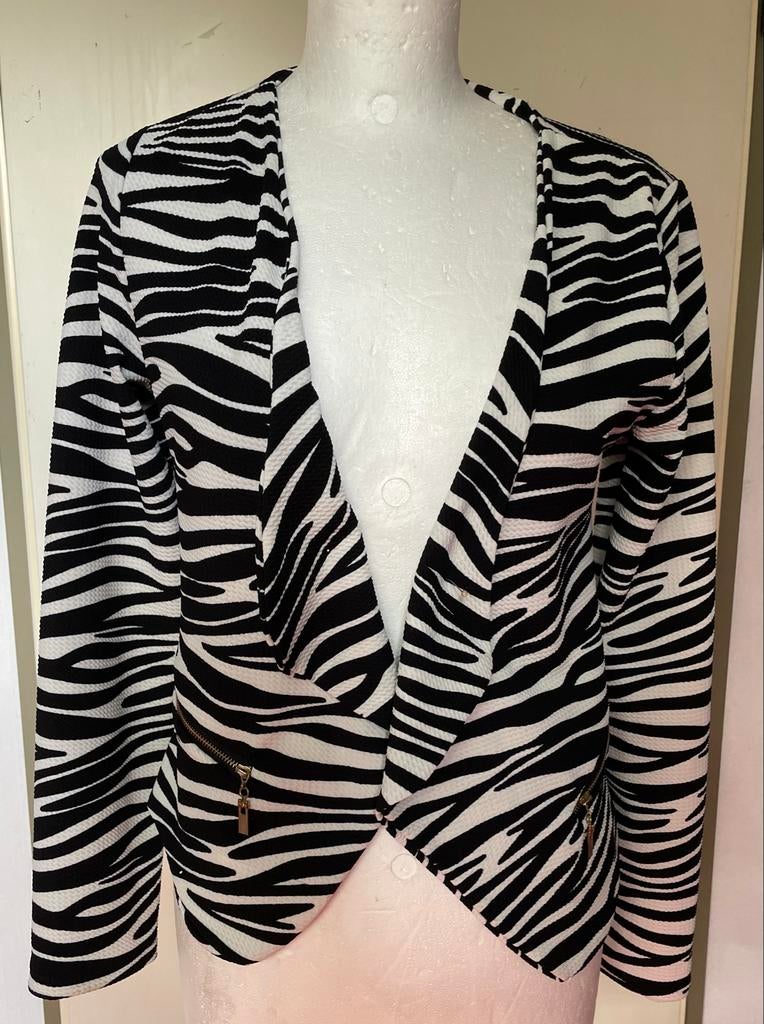 Zebraprint Colbert - Zwart/Wit - Maat S., Zwart, Ophalen of Verzenden, Zo goed als nieuw, Jasje