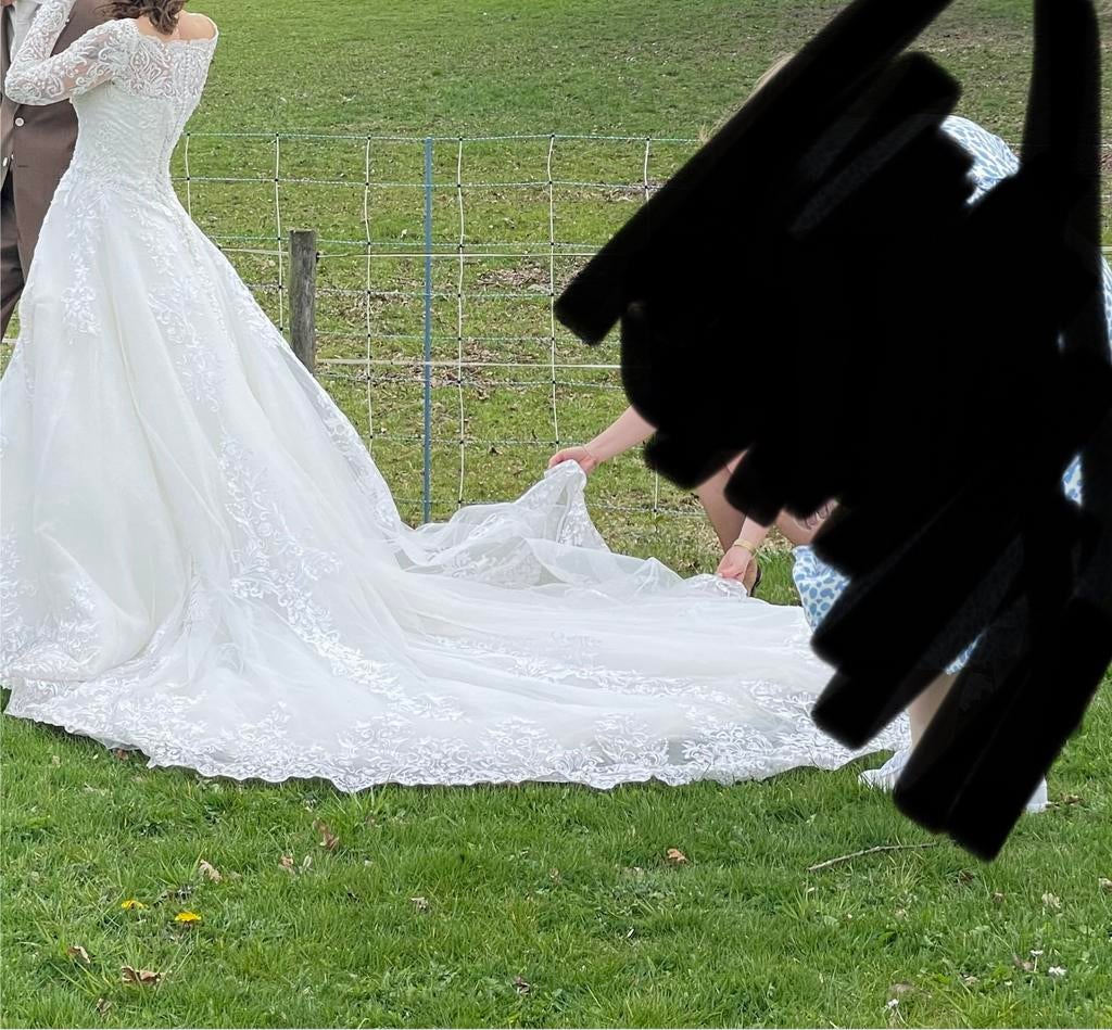 Supe gave trouwjurk maat S/M kant prinses, Ophalen, Zo goed als nieuw, Wit, Trouwjurk