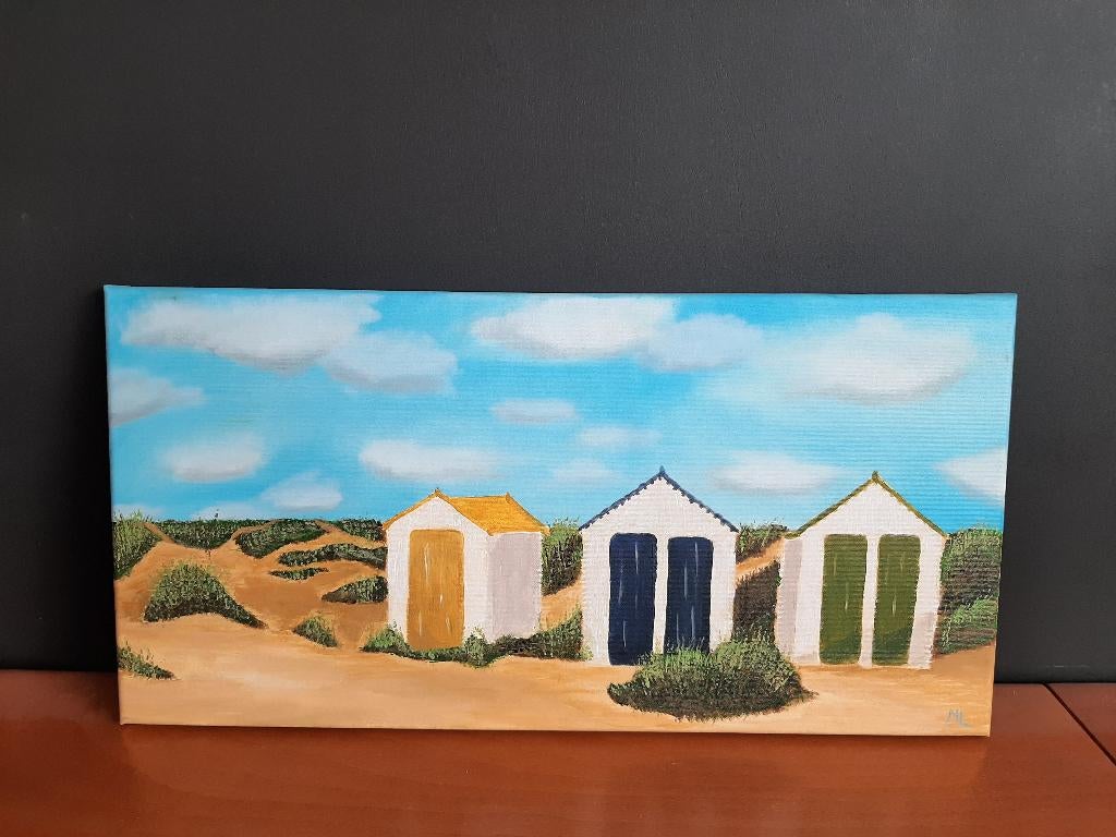 Strandhuisjes, Ophalen, 50 tot 75 cm, Schilderij, Minder dan 50 cm
