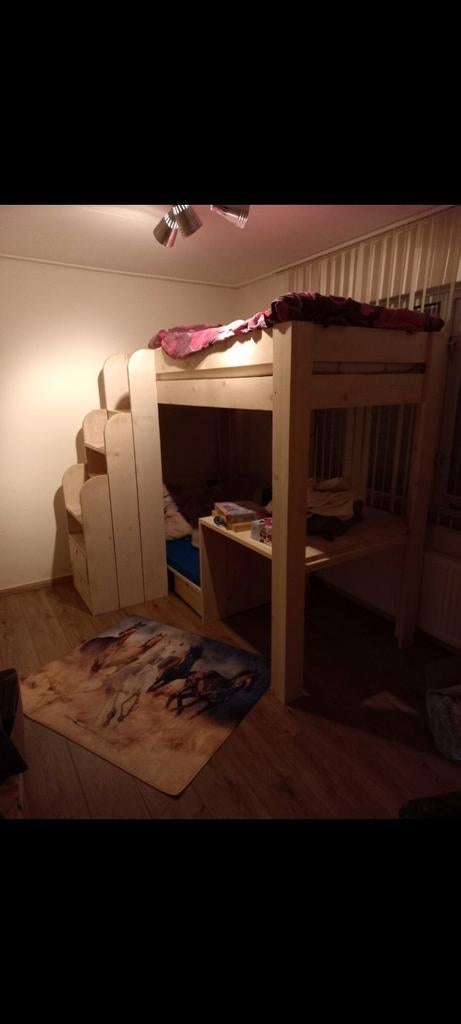 Steigerhouten Hoogslaper met Bureau en Opbergruimte, Ophalen, Gebruikt, Steigerhout