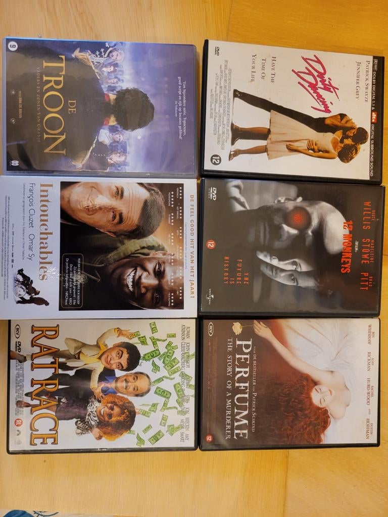 DVD's: De Troon, Intouchables, Rat Race, Dirty Danci, Cd's en Dvd's, Dvd's | Overige Dvd's, Gebruikt, Vanaf 12 jaar, Ophalen of Verzenden
