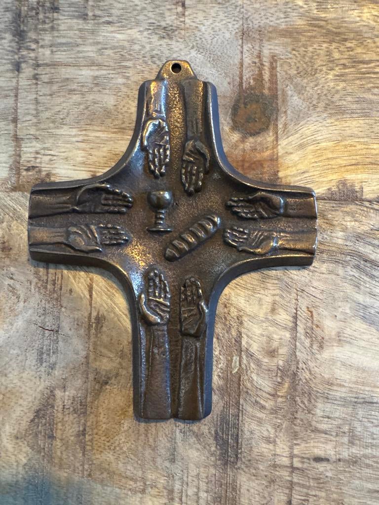 Oud bronzen Eucharistisch kruis, Ophalen of Verzenden
