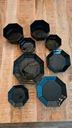 Arcoroc - achthoekig zwart vintage servies, Huis en Inrichting, Keuken | Servies, Ophalen, Gebruikt, Overige stijlen