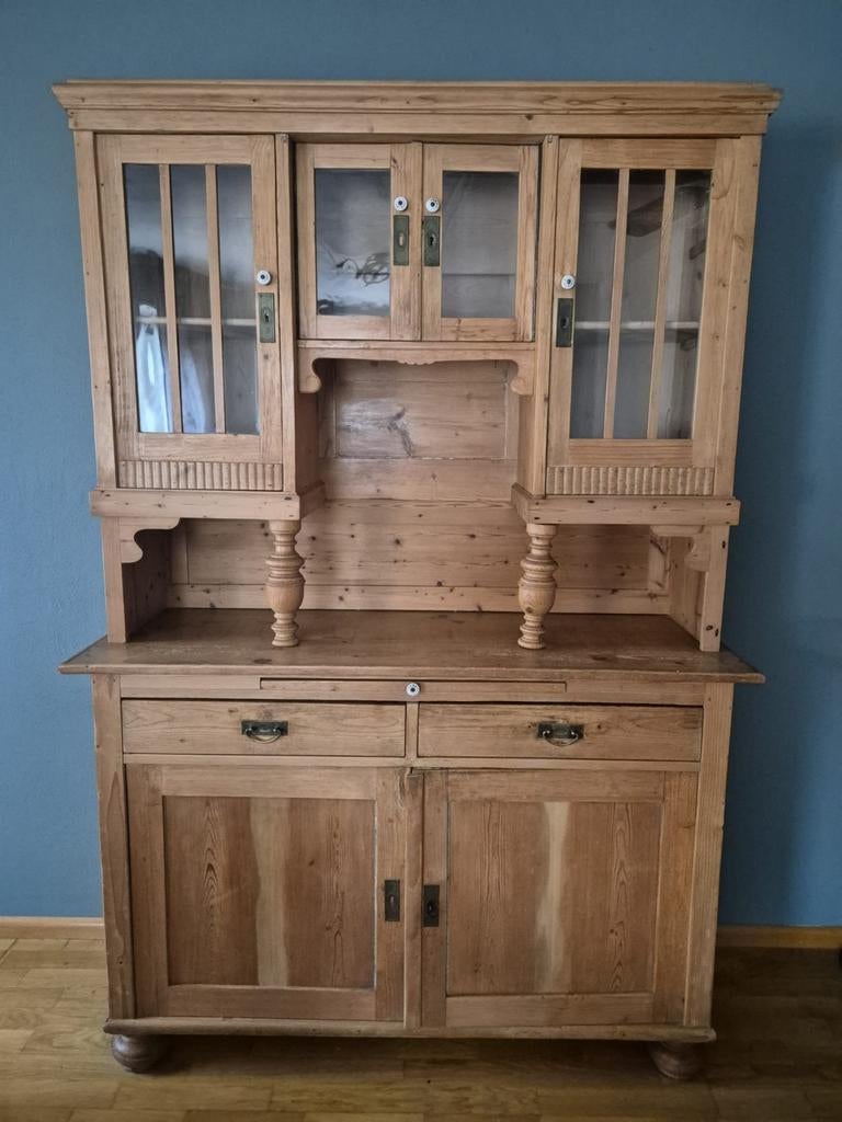 Houten buffetkast met glazen deuren, Antiek en Kunst, Ophalen