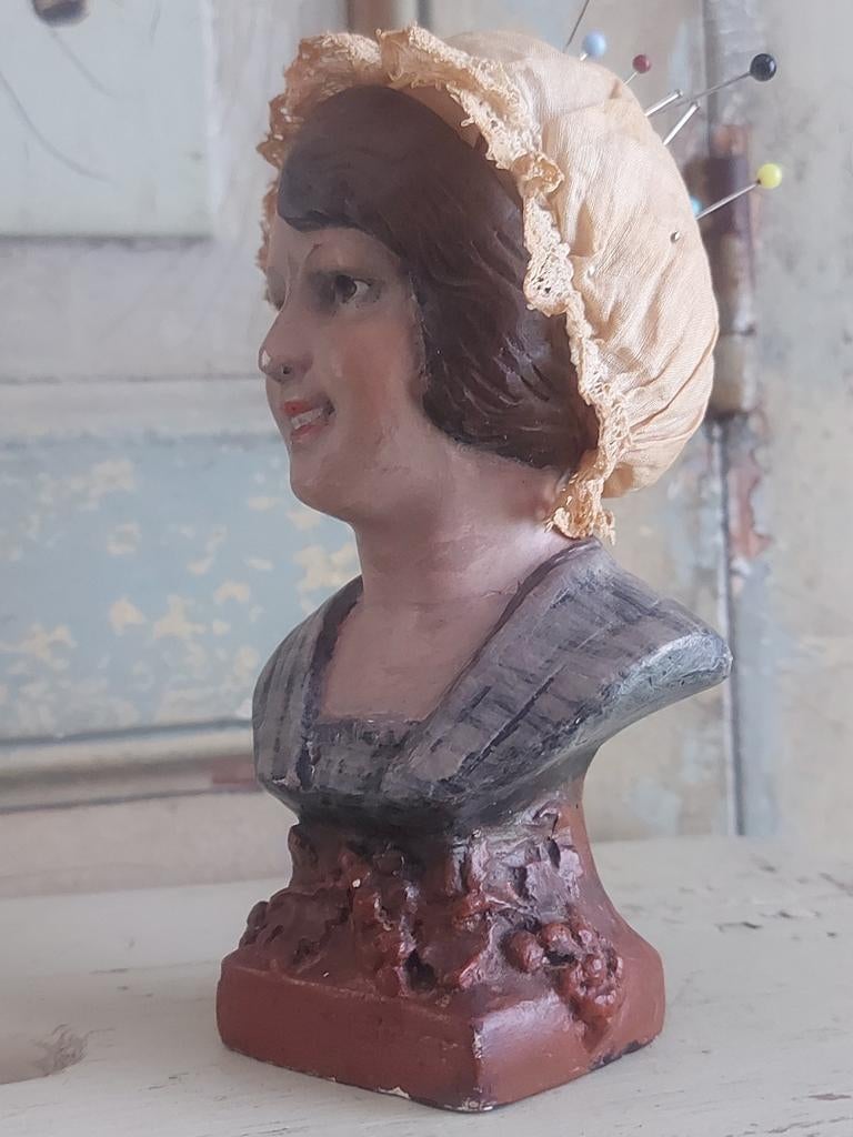 Antiek speldenkussen mini buste speldenkussen de Ranieri, Ophalen of Verzenden