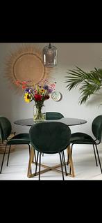 Glazen tafel met 4 stoelen, Huis en Inrichting, Glas, 60 cm of meer, Gebruikt, Rechthoekig