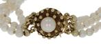 3-strengs parel armband aan 14 karaats gouden slot Vintage, Goud, Goud, Met edelsteen, Ophalen of Verzenden