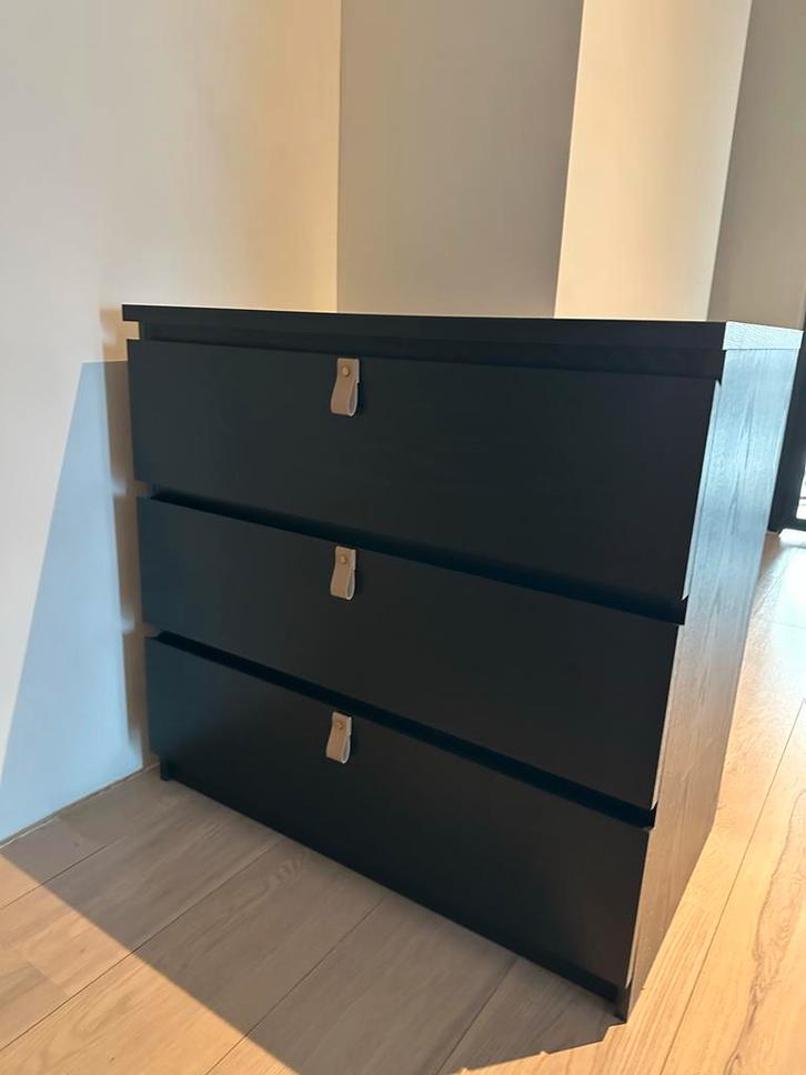 MALM Chest of 3 drawers, black-brown, 80x78 cm, Huis en Inrichting, Kasten | Kledingkasten, Gebruikt, Minder dan 100 cm, 50 tot 100 cm