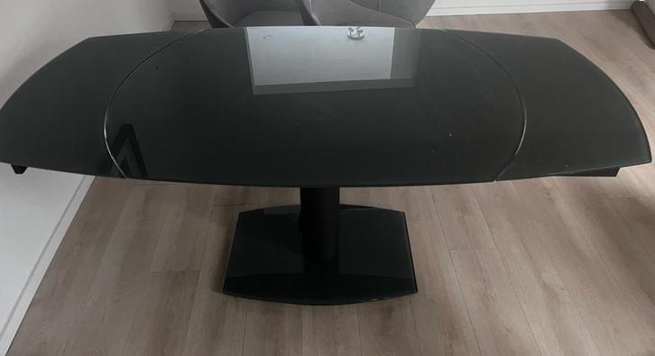 Eettafel • glas • design • erg mooi • 120 x 90 / 180 x 90, Huis en Inrichting, Tafels | Eettafels, Zo goed als nieuw, 50 tot 100 cm
