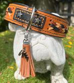 Halsband cognac bruin leer zwart nappa voering 40-46 cm, Ophalen of Verzenden, Handgemaakt, Nieuw