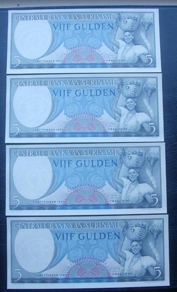 4x 5 gld 1963 suriname prachtige exemplaren opvolgend  beschikbaar voor biedingen