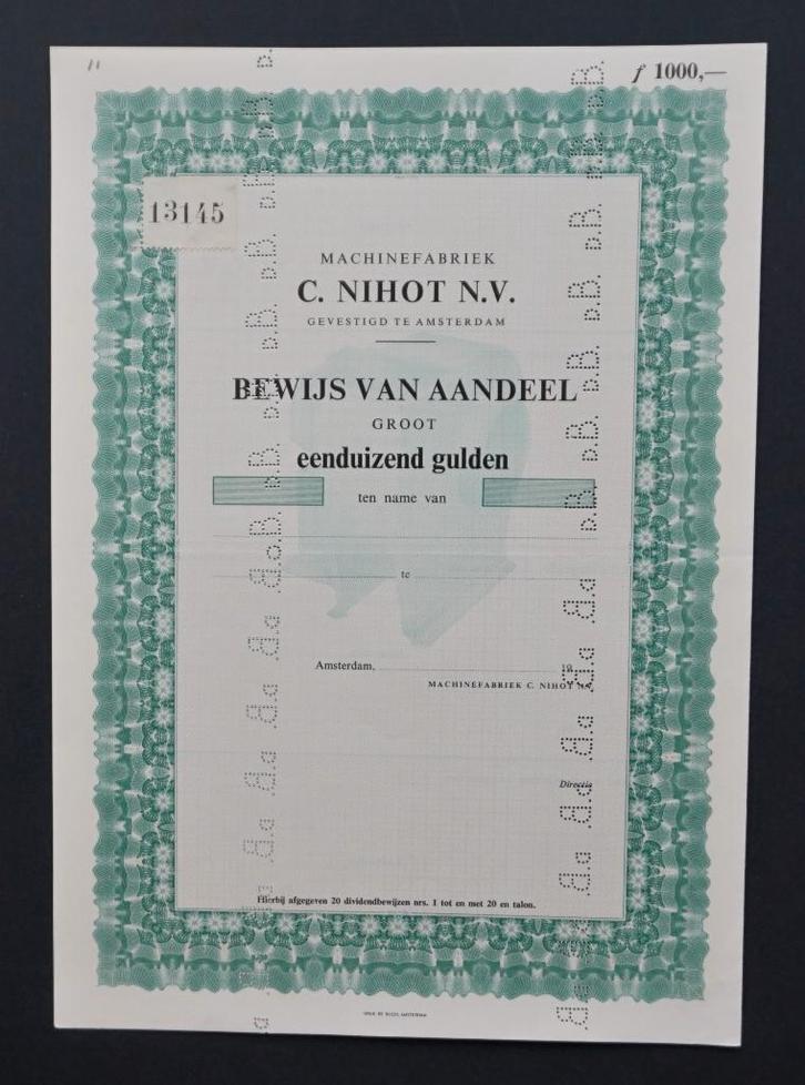Machinefabriek C. Nihot (Ventilatie- en Heteluchttechnieken), Postzegels en Munten, Aandelen en Waardepapieren, Aandeel, 1950 tot 1970